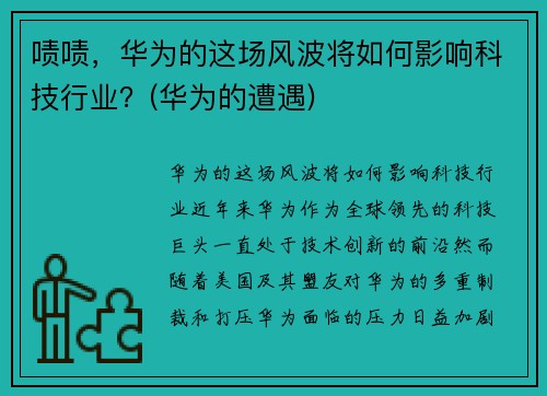 啧啧，华为的这场风波将如何影响科技行业？(华为的遭遇)