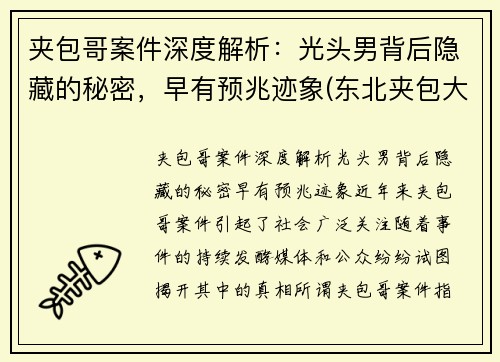 夹包哥案件深度解析：光头男背后隐藏的秘密，早有预兆迹象(东北夹包大哥什么意思)