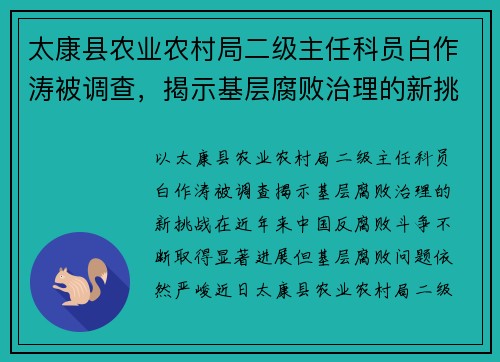 太康县农业农村局二级主任科员白作涛被调查，揭示基层腐败治理的新挑战