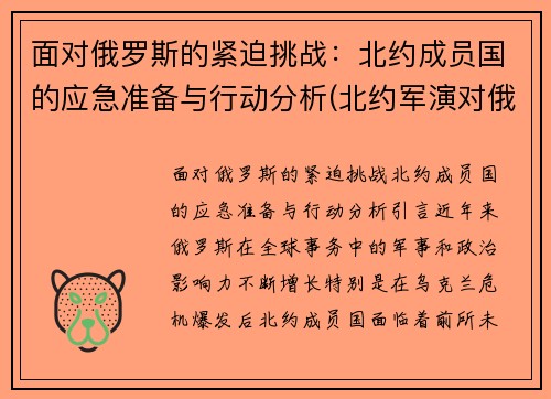 面对俄罗斯的紧迫挑战：北约成员国的应急准备与行动分析(北约军演对俄罗斯的威胁)