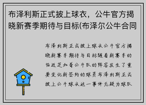 布泽利斯正式披上球衣，公牛官方揭晓新赛季期待与目标(布泽尔公牛合同)